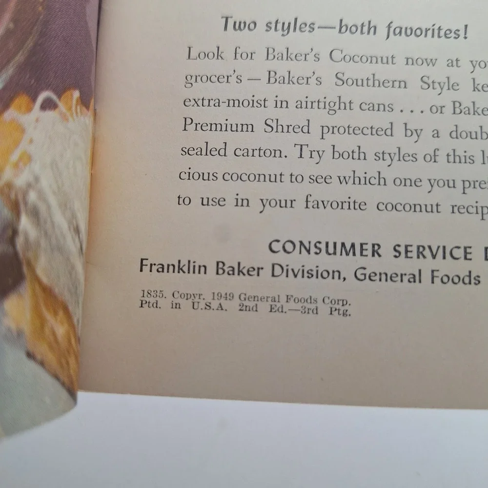 Vintage 1949‎ Bakers Coconut Glamour Desserts Recipe Booklet 1940s Cook Book